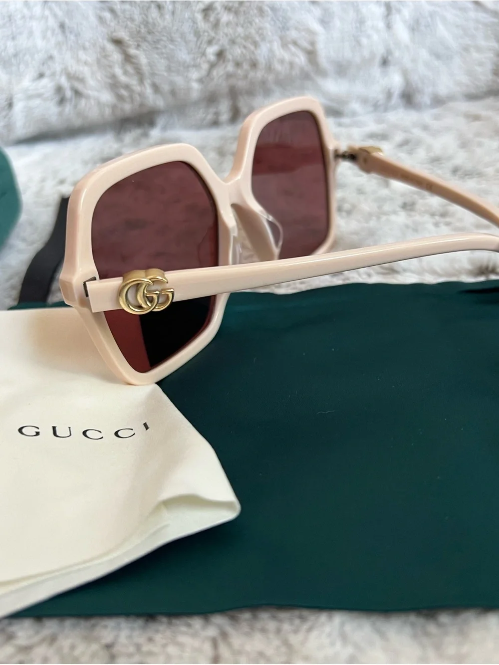 Gucci Cream Frame Sunglasses with Rose-Tinted Lenses